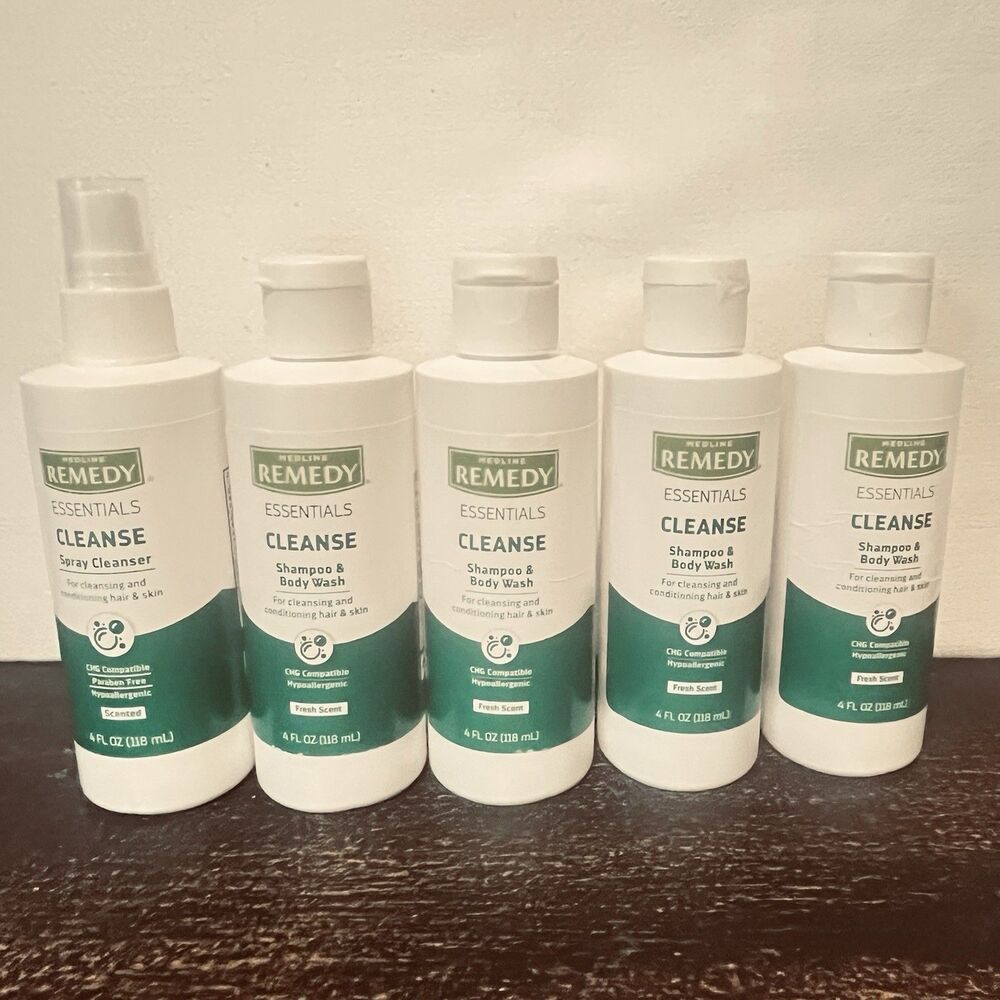 Medline Remedy Essentials Cleanse Shampoo Body Wash 4oz 4 Pk & Cleanser 4oz 1pk